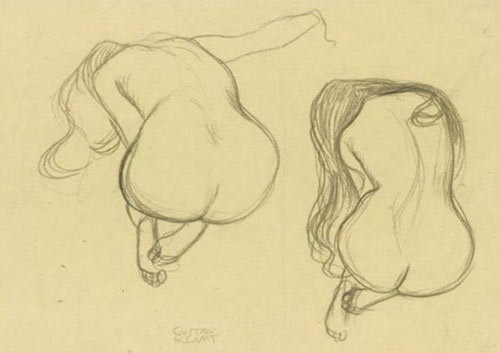 Studies of a Seated Nude from Behind with Long Hair Gustav Klimt